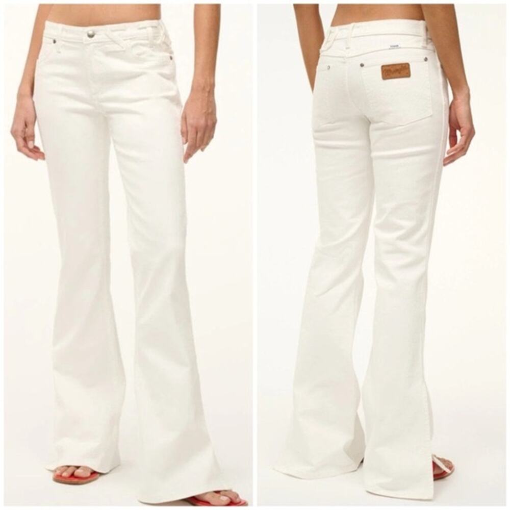 Staud x Wrangler Denim Flare jeans with slit hem in White size 28x32 NWT
